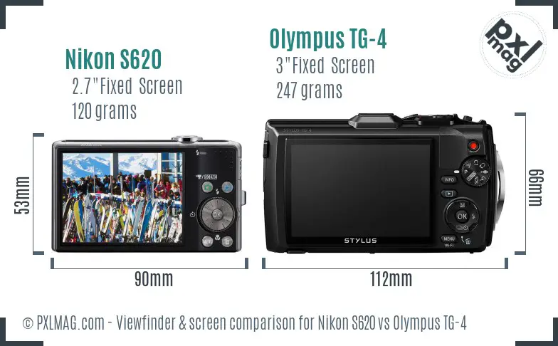 Nikon S620 vs Olympus TG-4 Screen and Viewfinder comparison