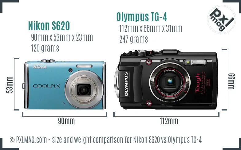 Nikon S620 vs Olympus TG-4 size comparison