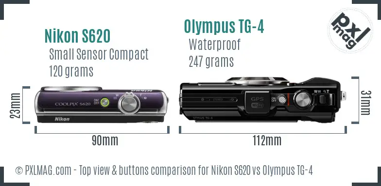 Nikon S620 vs Olympus TG-4 top view buttons comparison