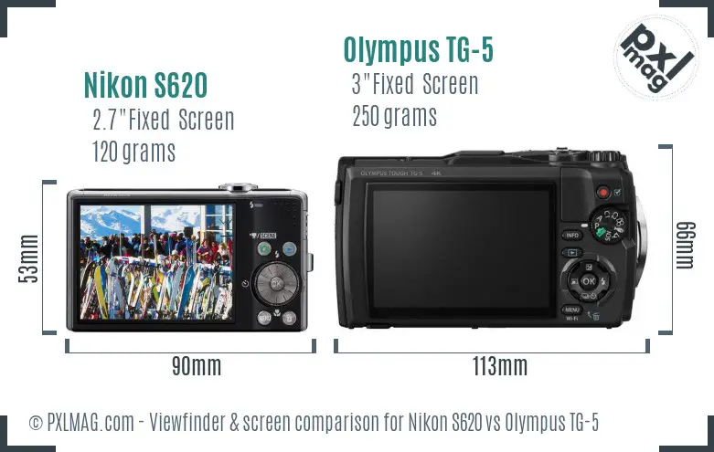 Nikon S620 vs Olympus TG-5 Screen and Viewfinder comparison