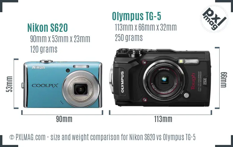 Nikon S620 vs Olympus TG-5 size comparison