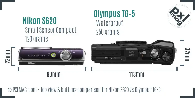 Nikon S620 vs Olympus TG-5 top view buttons comparison