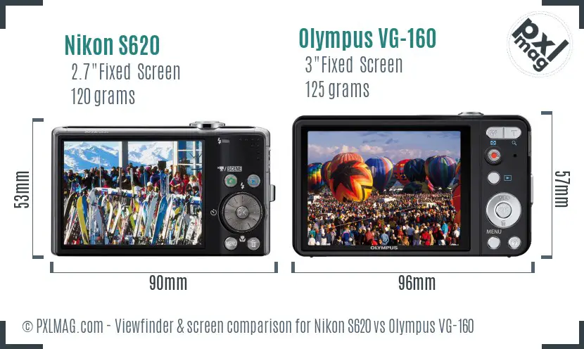 Nikon S620 vs Olympus VG-160 Screen and Viewfinder comparison