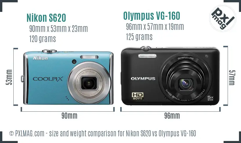 Nikon S620 vs Olympus VG-160 size comparison