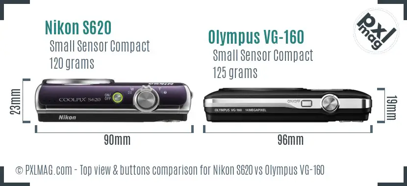 Nikon S620 vs Olympus VG-160 top view buttons comparison