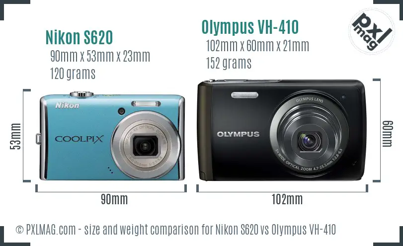 Nikon S620 vs Olympus VH-410 size comparison Nikon S620 vs Olympus VH-410 size comparison