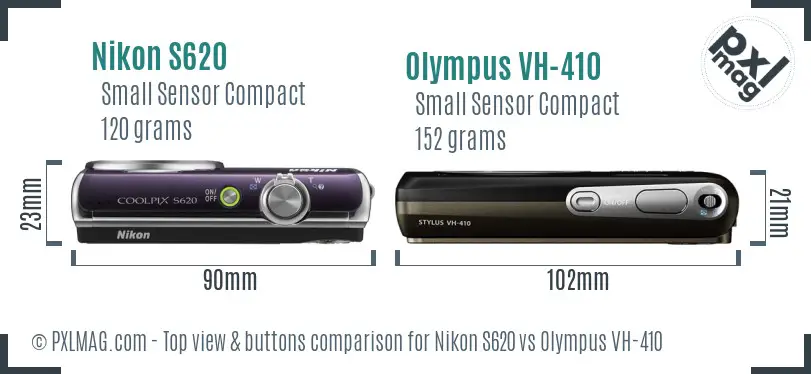 Nikon S620 vs Olympus VH-410 top view buttons comparison Nikon S620 vs Olympus VH-410 top view buttons comparison