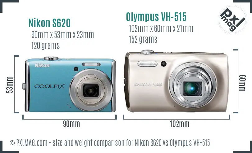 Nikon S620 vs Olympus VH-515 size comparison Nikon S620 vs Olympus VH-515 size comparison