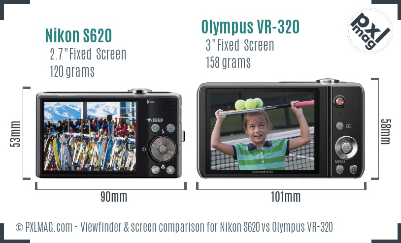 Nikon S620 vs Olympus VR-320 Screen and Viewfinder comparison