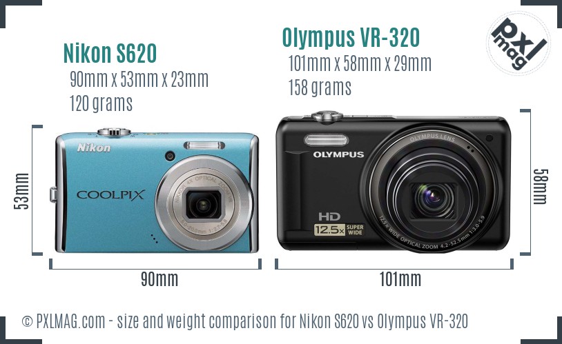 Nikon S620 vs Olympus VR-320 size comparison