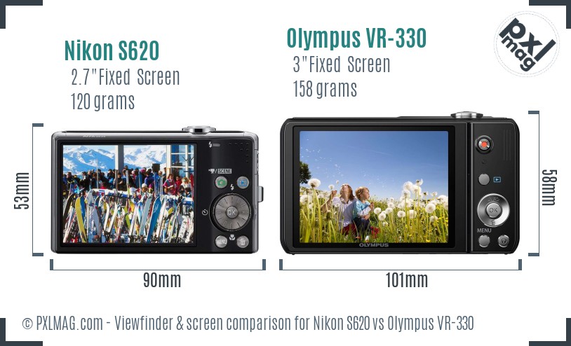 Nikon S620 vs Olympus VR-330 Screen and Viewfinder comparison