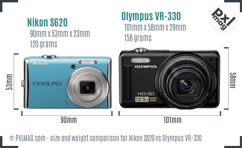 Nikon S620 vs Olympus VR-330 size comparison