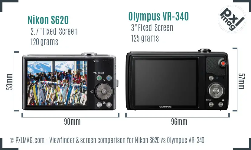 Nikon S620 vs Olympus VR-340 Screen and Viewfinder comparison