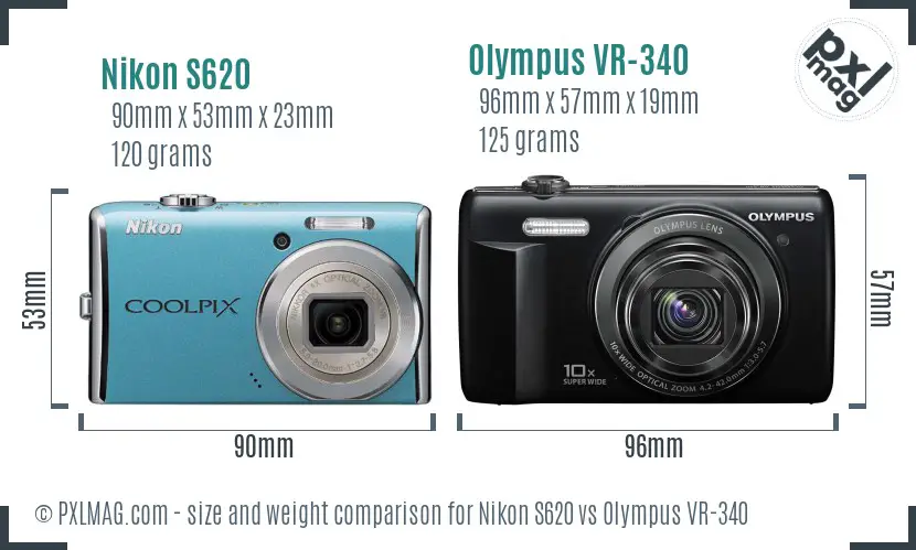 Nikon S620 vs Olympus VR-340 size comparison