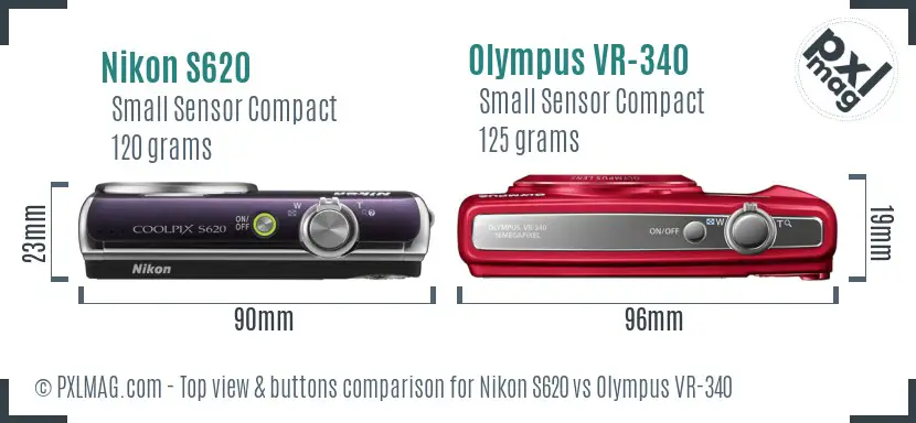 Nikon S620 vs Olympus VR-340 top view buttons comparison