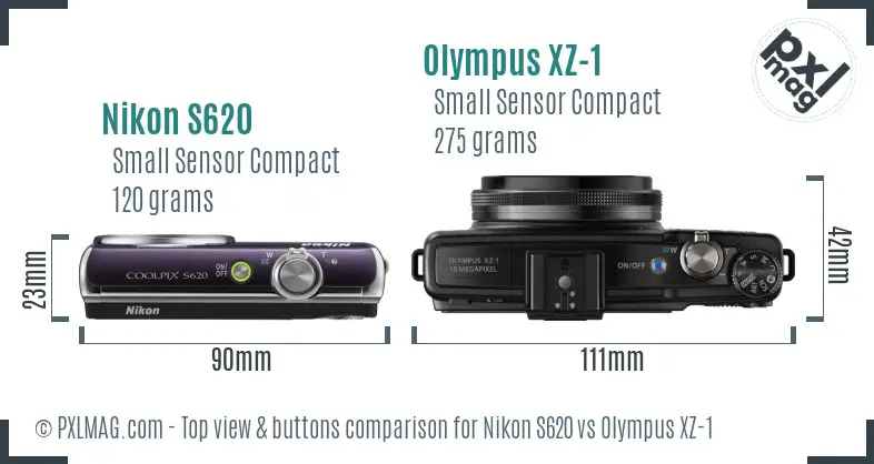 Nikon S620 vs Olympus XZ-1 top view buttons comparison