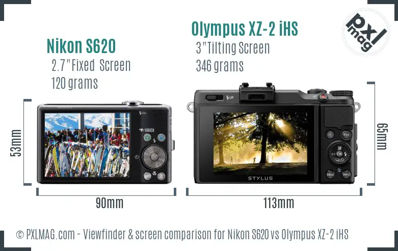 Nikon S620 vs Olympus XZ-2 iHS Screen and Viewfinder comparison