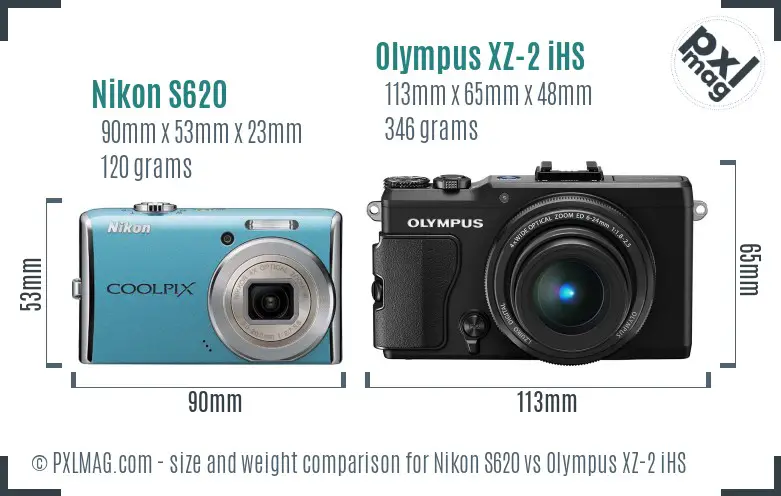 Nikon S620 vs Olympus XZ-2 iHS size comparison
