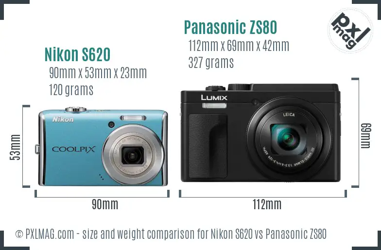 Nikon S620 vs Panasonic ZS80 size comparison