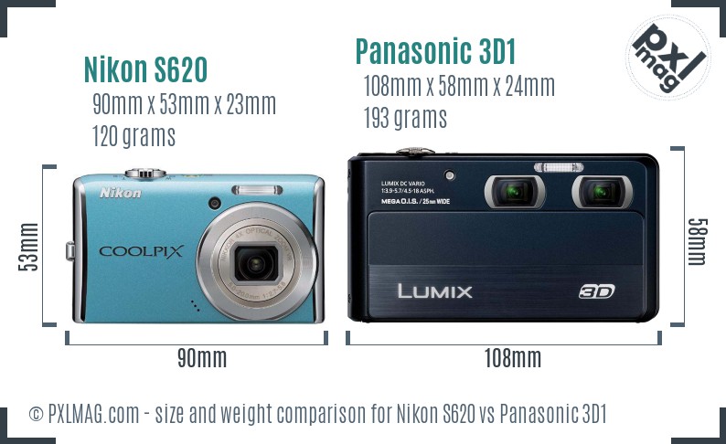 Nikon S620 vs Panasonic 3D1 size comparison Nikon S620 vs Panasonic 3D1 size comparison