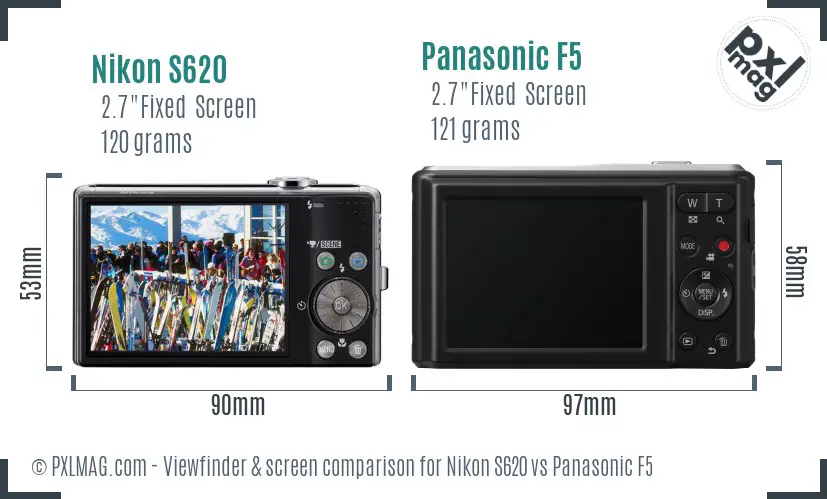 Nikon S620 vs Panasonic F5 Screen and Viewfinder comparison