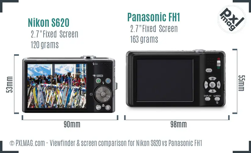 Nikon S620 vs Panasonic FH1 Screen and Viewfinder comparison