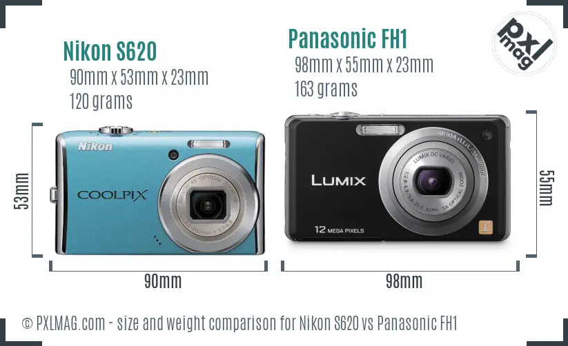 Nikon S620 vs Panasonic FH1 size comparison