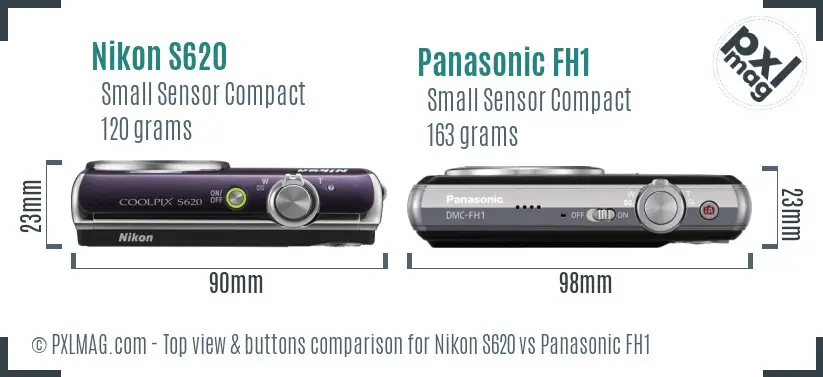 Nikon S620 vs Panasonic FH1 top view buttons comparison