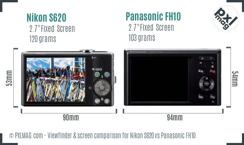 Nikon S620 vs Panasonic FH10 Screen and Viewfinder comparison