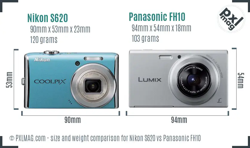 Nikon S620 vs Panasonic FH10 size comparison