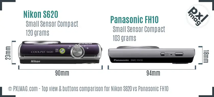 Nikon S620 vs Panasonic FH10 top view buttons comparison