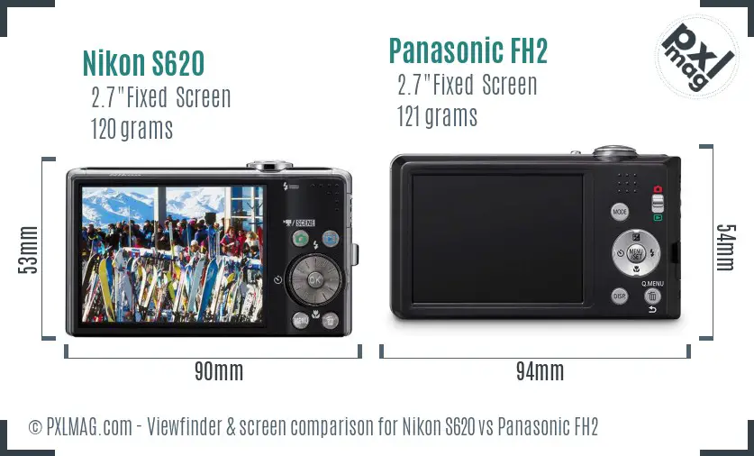 Nikon S620 vs Panasonic FH2 Screen and Viewfinder comparison