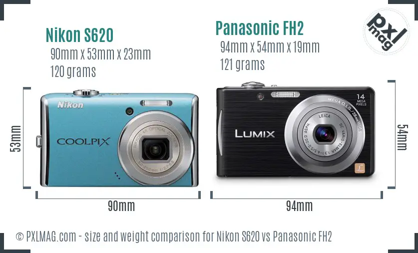 Nikon S620 vs Panasonic FH2 size comparison