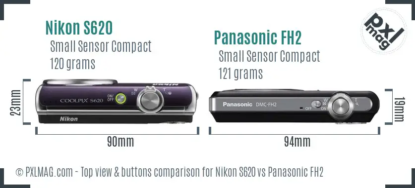 Nikon S620 vs Panasonic FH2 top view buttons comparison