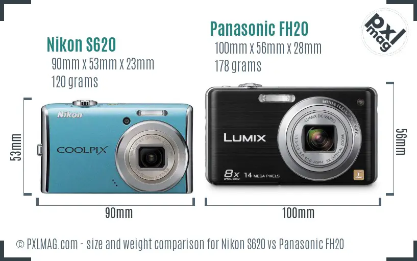 Nikon S620 vs Panasonic FH20 size comparison Nikon S620 vs Panasonic FH20 size comparison