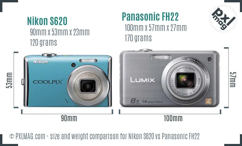 Nikon S620 vs Panasonic FH22 size comparison Nikon S620 vs Panasonic FH22 size comparison
