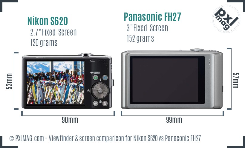 Nikon S620 vs Panasonic FH27 Screen and Viewfinder comparison