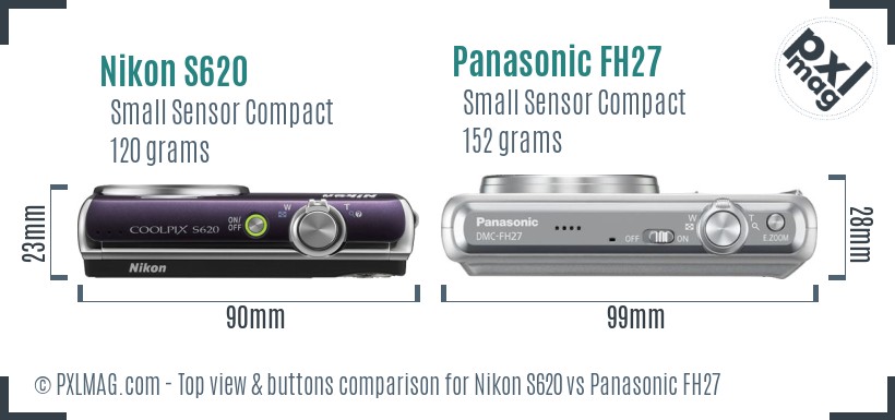Nikon S620 vs Panasonic FH27 top view buttons comparison
