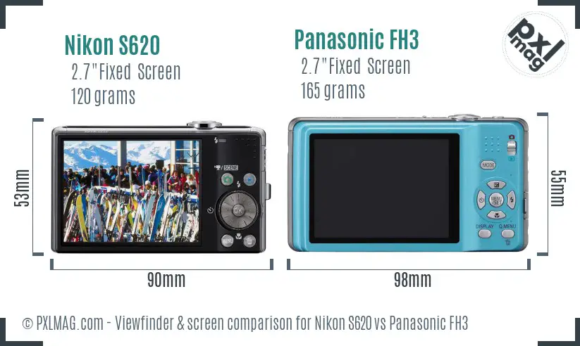 Nikon S620 vs Panasonic FH3 Screen and Viewfinder comparison