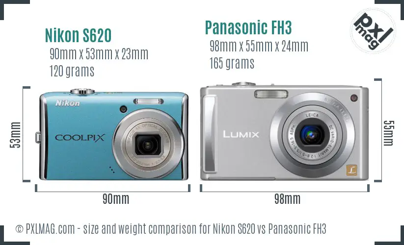 Nikon S620 vs Panasonic FH3 size comparison