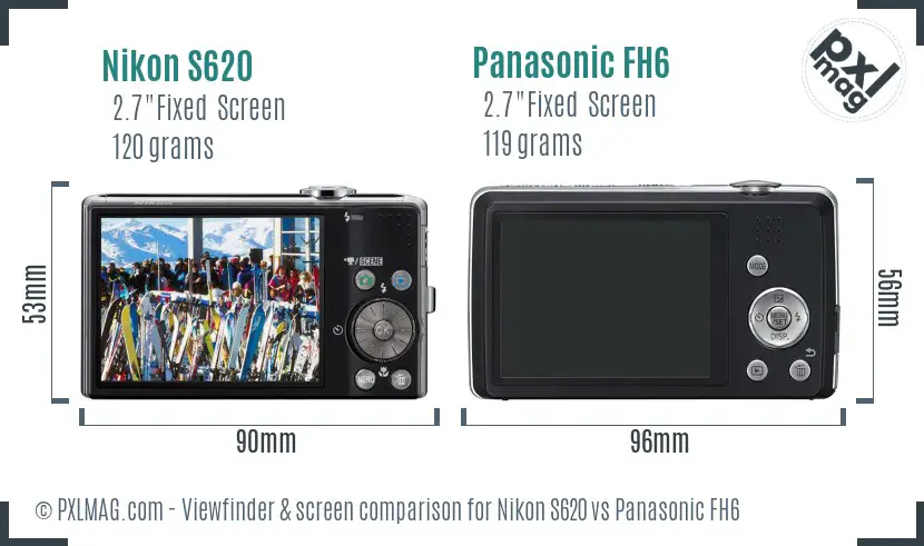 Nikon S620 vs Panasonic FH6 Screen and Viewfinder comparison