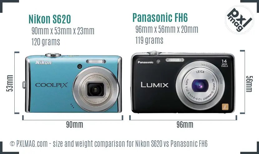 Nikon S620 vs Panasonic FH6 size comparison
