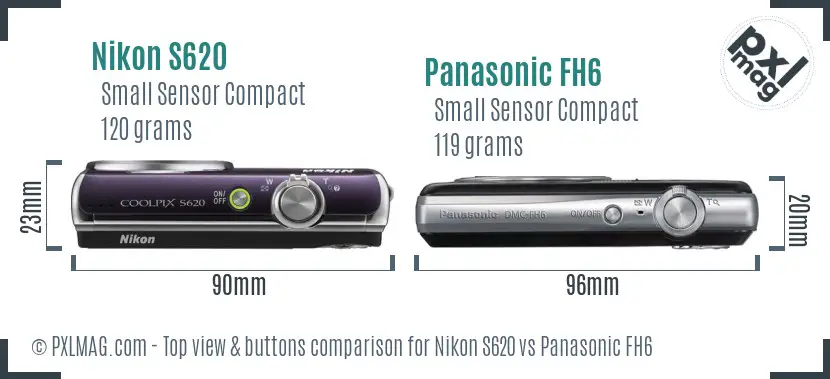 Nikon S620 vs Panasonic FH6 top view buttons comparison