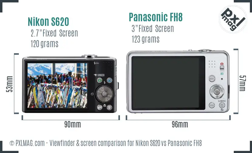 Nikon S620 vs Panasonic FH8 Screen and Viewfinder comparison