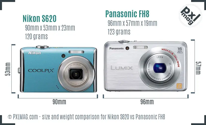 Nikon S620 vs Panasonic FH8 size comparison