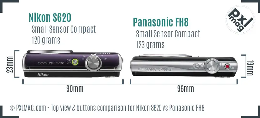 Nikon S620 vs Panasonic FH8 top view buttons comparison