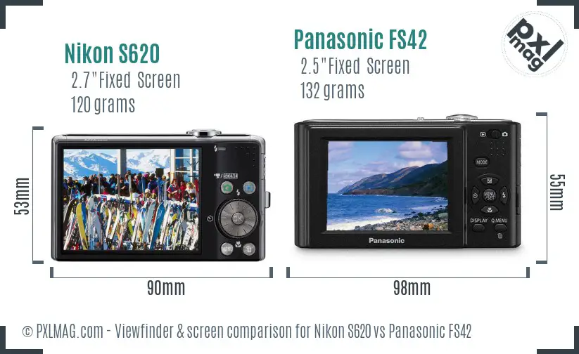 Nikon S620 vs Panasonic FS42 Screen and Viewfinder comparison