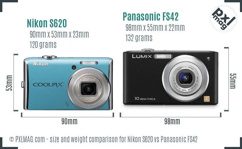 Nikon S620 vs Panasonic FS42 size comparison