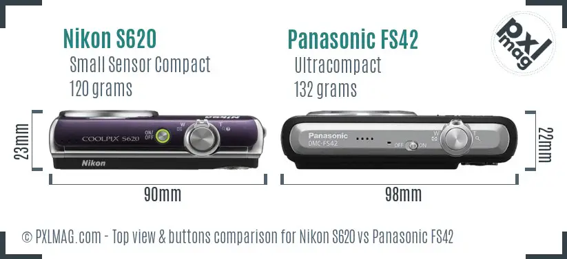 Nikon S620 vs Panasonic FS42 top view buttons comparison