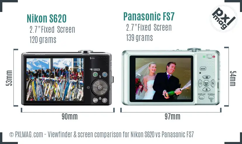Nikon S620 vs Panasonic FS7 Screen and Viewfinder comparison